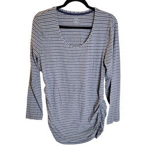 Shade Womens Sz XL Gray Blue Striped Long Sleeve Blouse